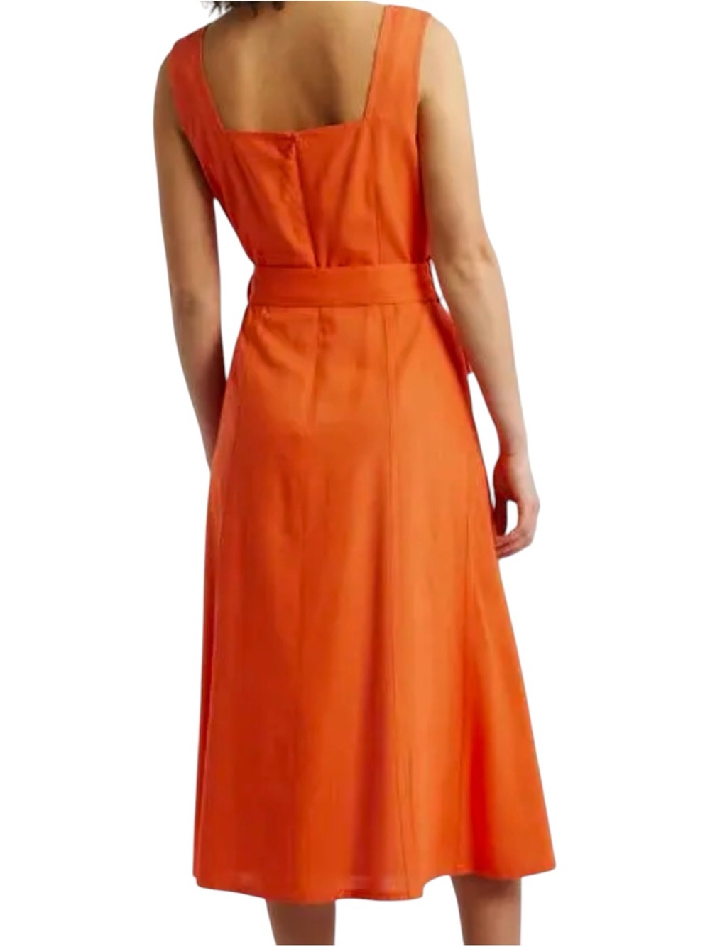 Tahari ASL Square Neck Belted Linen Blend Midi Dress Clementine Orange NWT - Picture 3 of 4